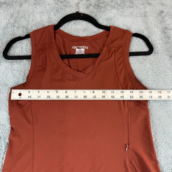 Arcteryx Womens S P Rust Orange Sleeveless V Neck Athletic Dress Zip Pocket - Picture 3 of 12